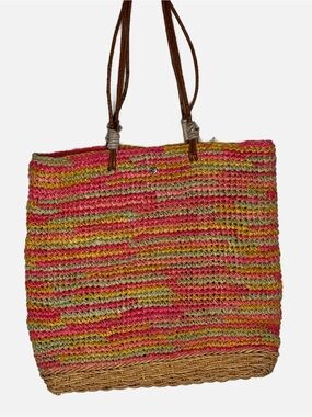 Flora Bella Raffia and Straw tote- beach lining & leather straps